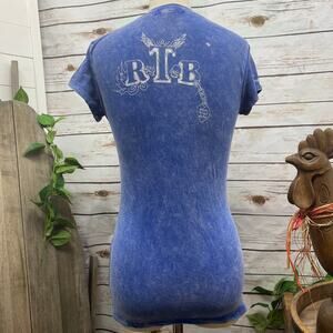RTB Real Tough B itch Blue Tie -Dye Graphic Logo Tee Shirt Woman's Size M #003